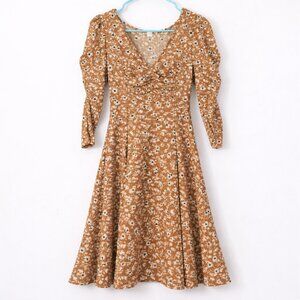 Promod Floral Puff Sleeve Midi Dress Size S EUC